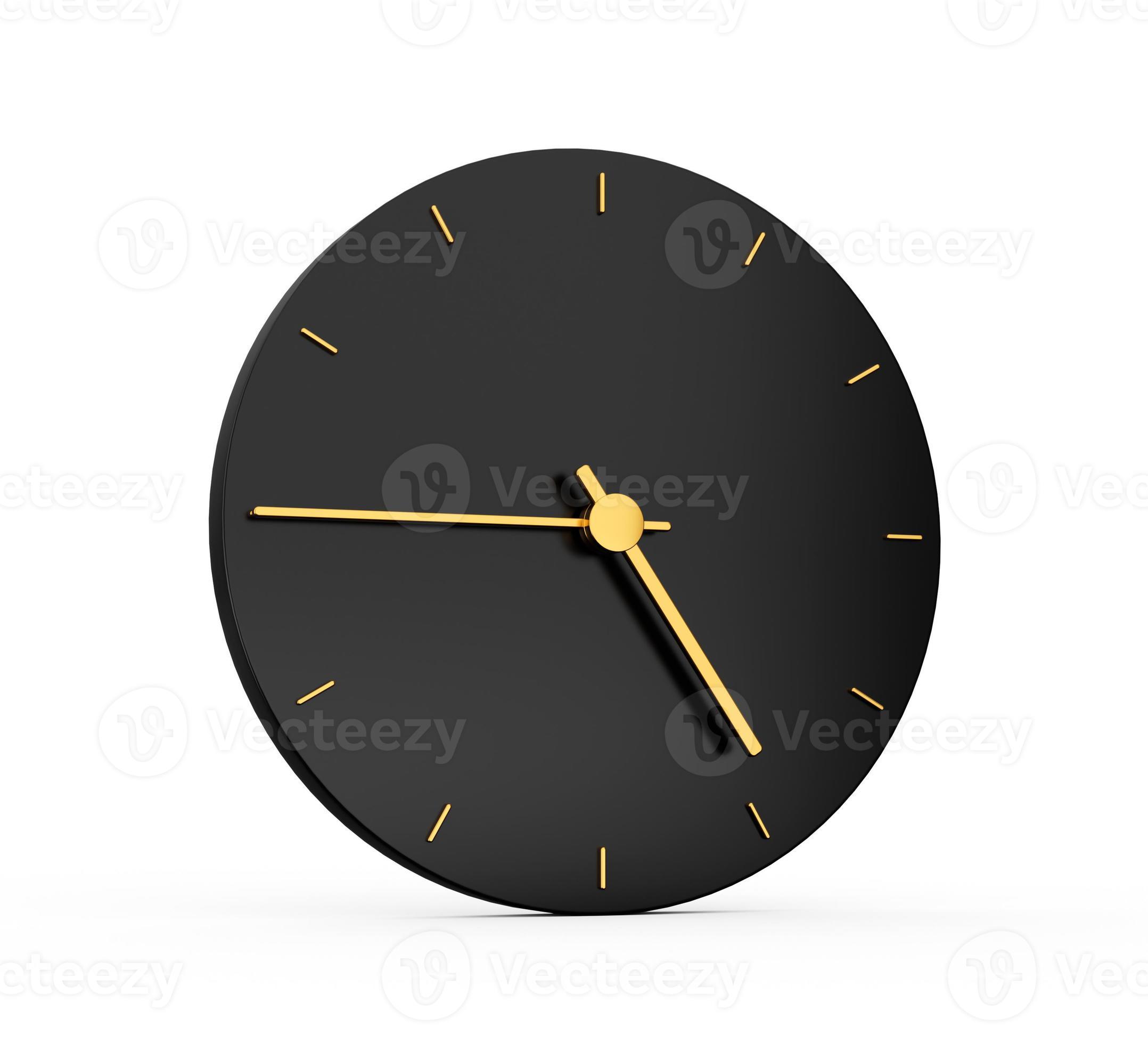Premium Gold Clock icon isolated 4 45 o clock quarter to Five on black icon background. Four