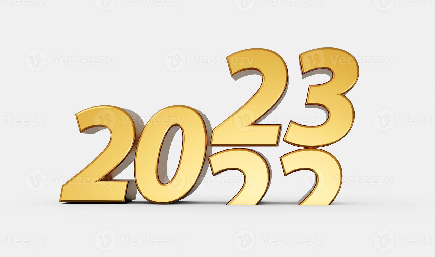 2023 arriba 2022 abajo año nuevo sobre fondo blanco. ilustración 3d aislada foto