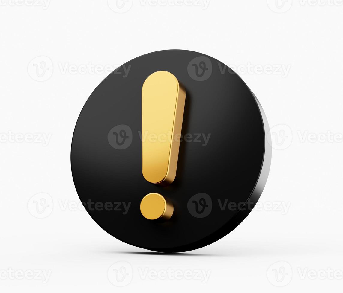 Gold important exclamation icon sign or attention caution mark 3d illustration photo