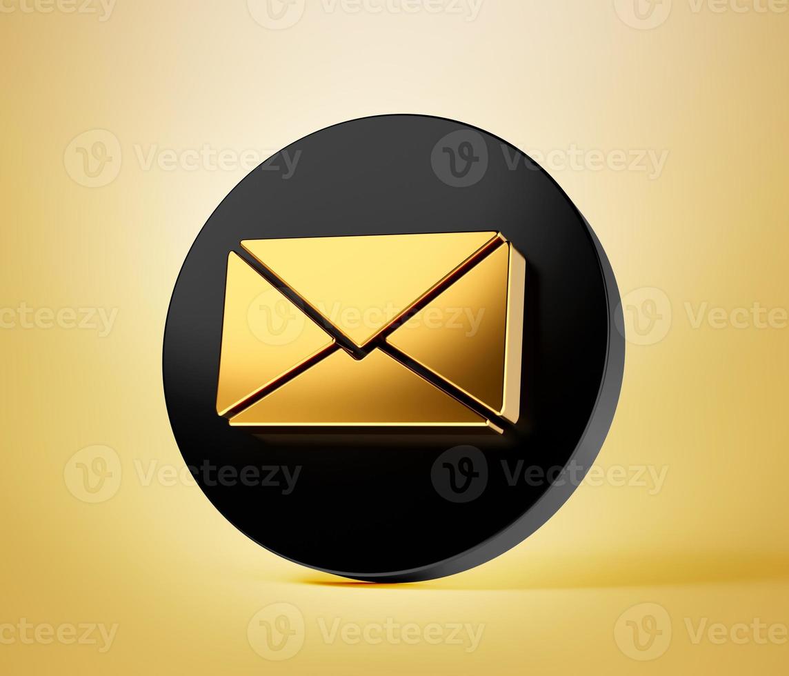 Gold SMS mail notification message Black icon bubble symbol or new contact alert chat isolated background 3D illustration photo