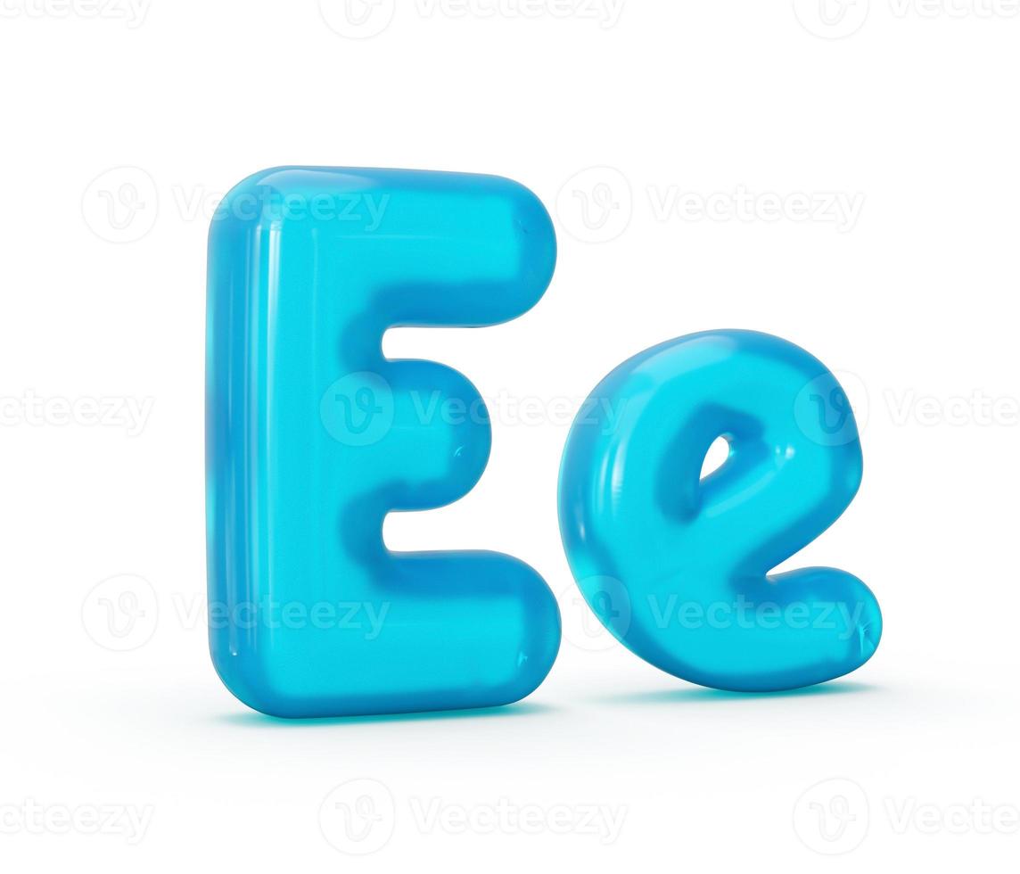 Aqua Blue jelly E letter isolated on white background - 3d illustration photo