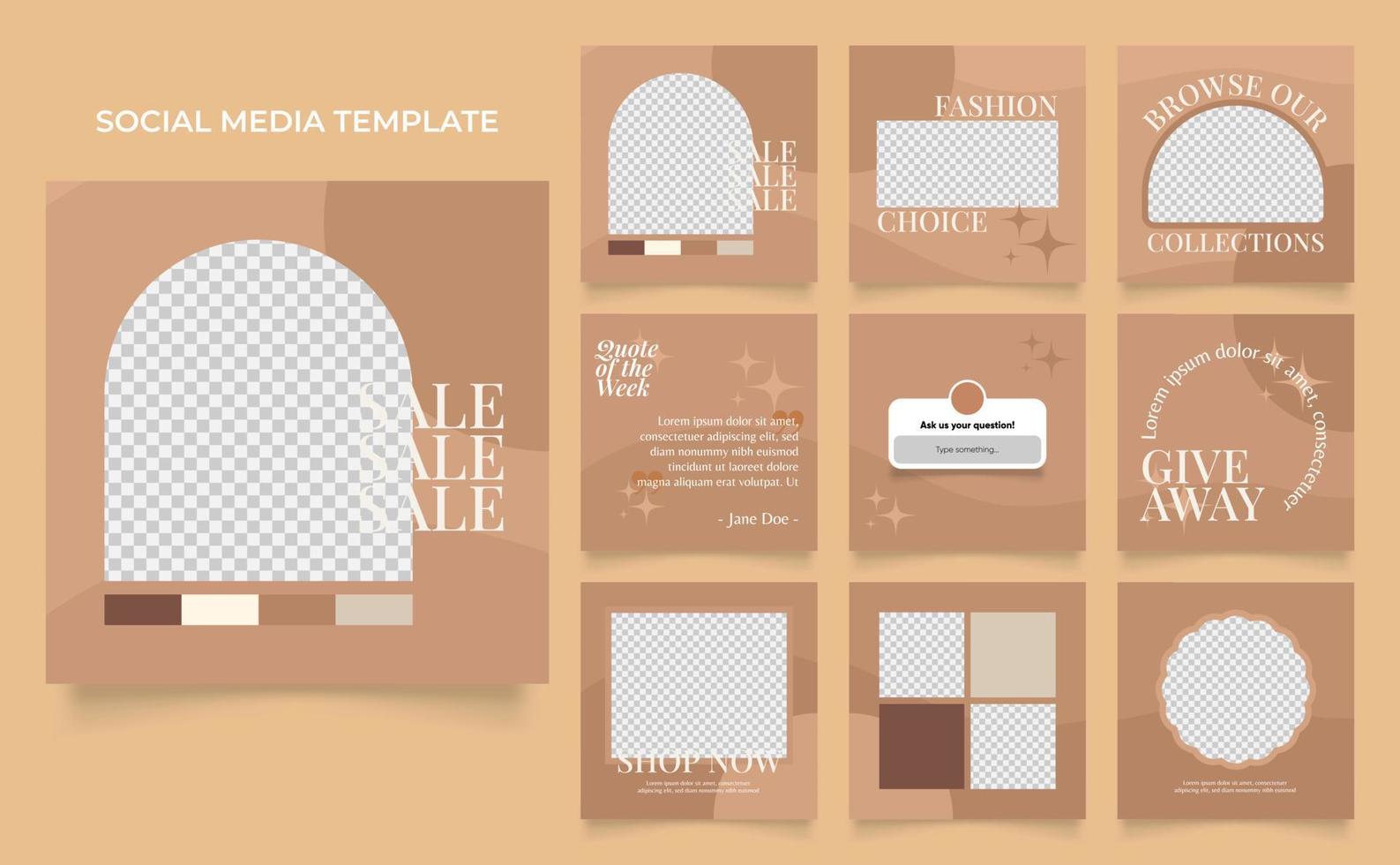 social media template banner fashion sale promotion in brown beige color vector