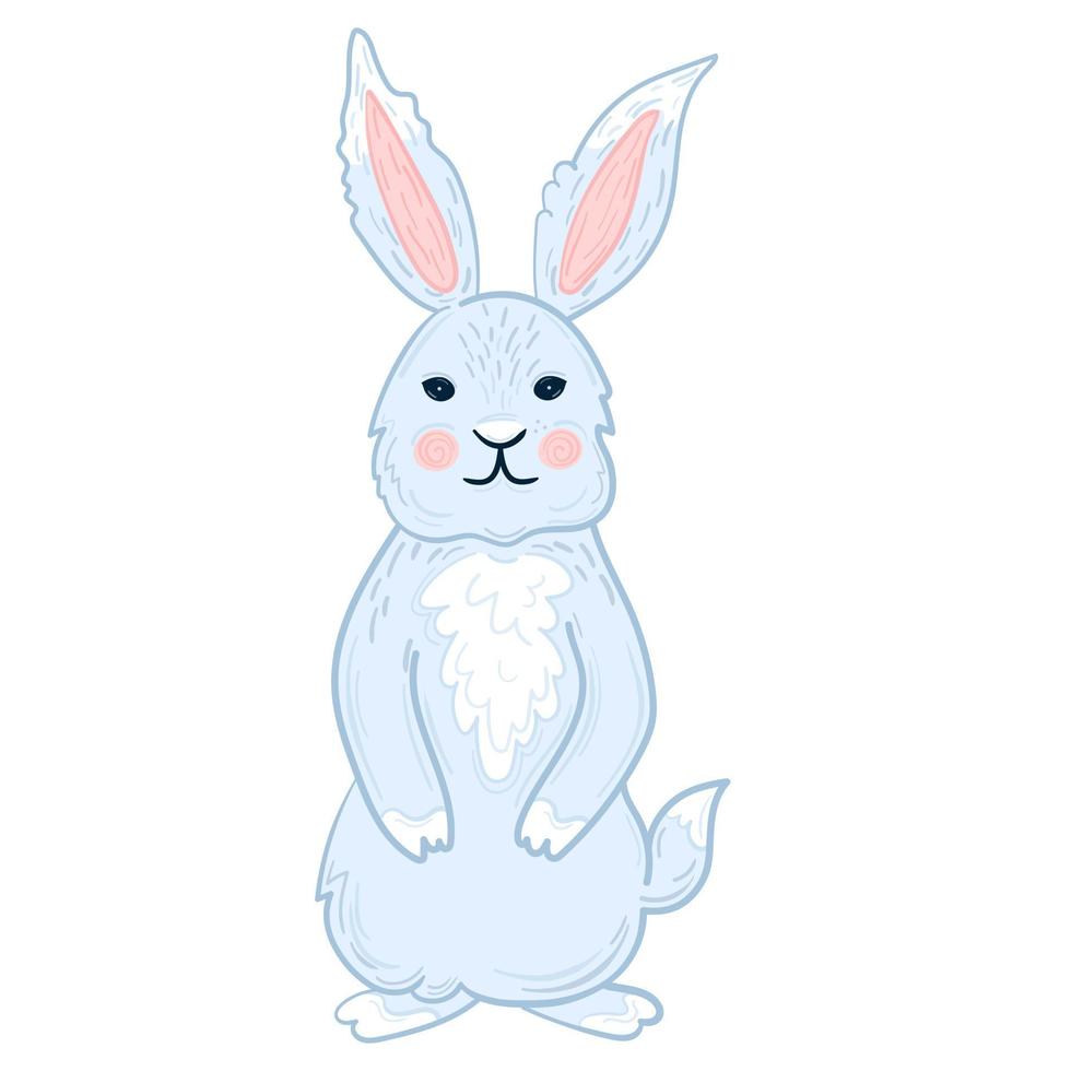 Vector illustration cute blue bunny symbol 2023 year.