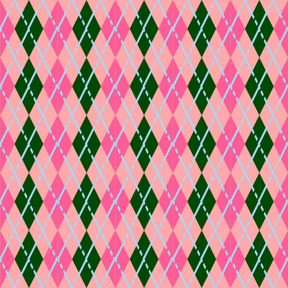 seamless pink and green argyle pattern with dashed lines vector
