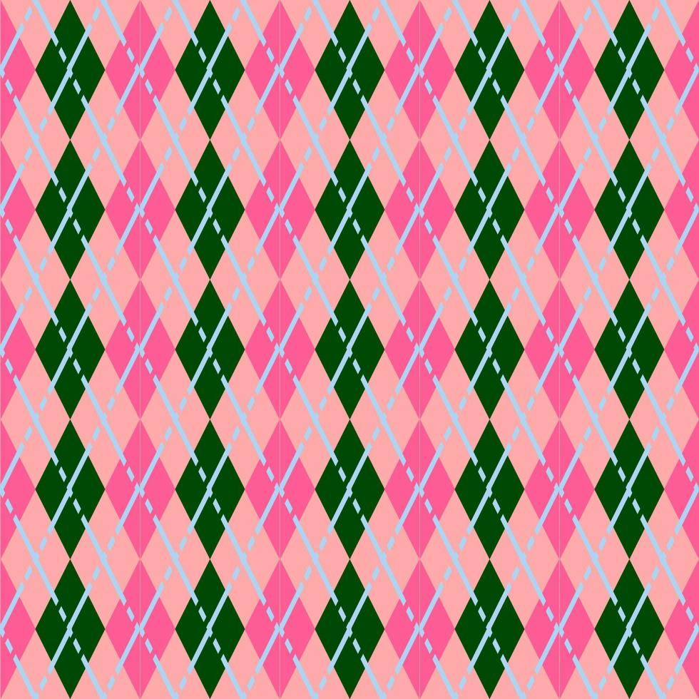 patrón de argyle rosa y verde transparente con líneas discontinuas vector