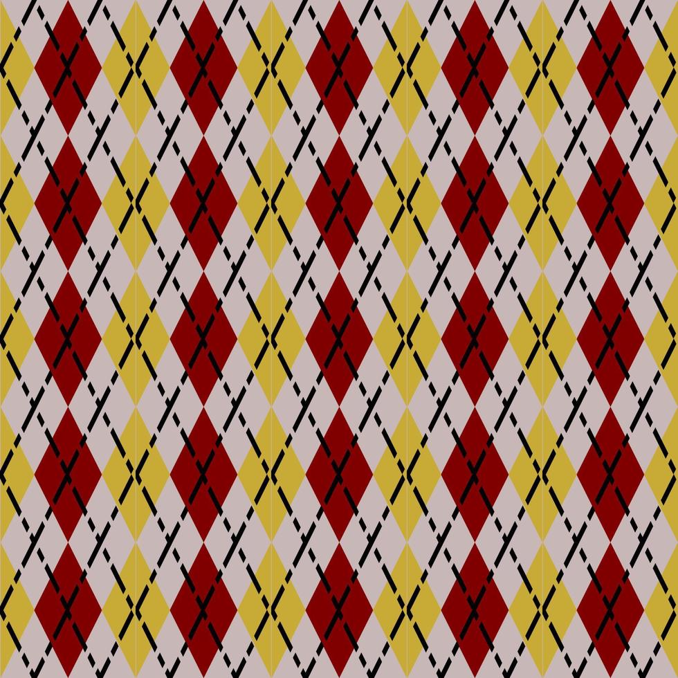 seamless red and yellow argyle pattern with dashed lines vector