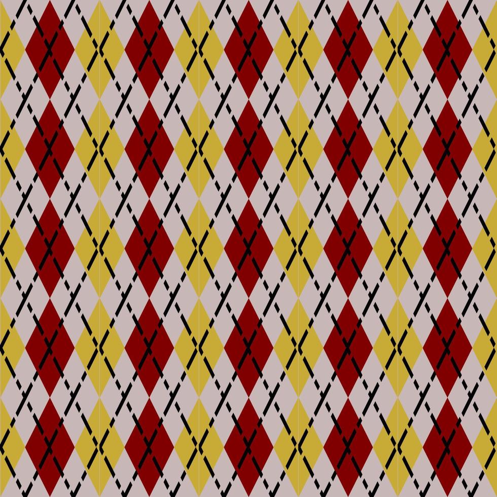 seamless red and yellow argyle pattern with dashed lines vector