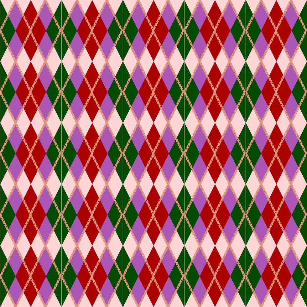 seamless red and green argyle pattern with dashed lines vector