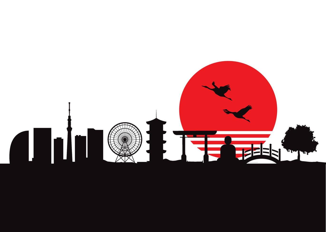 horizonte de paisaje de estilo japonés de tokio vector