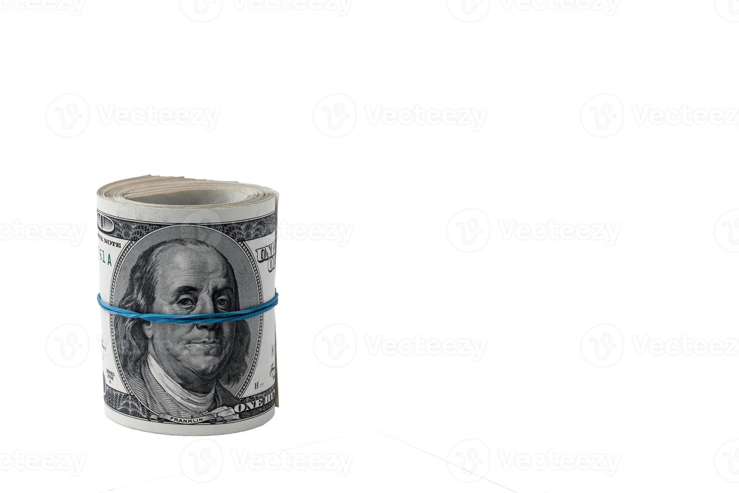 US hundred dollar bills are rolled up on a transparent background. PNG. photo