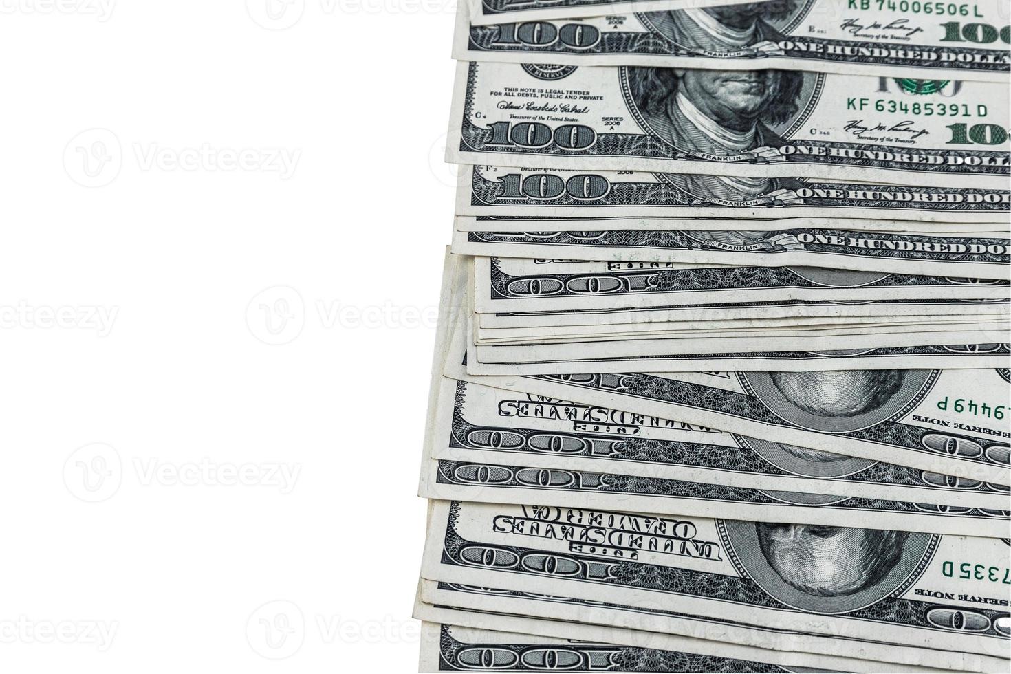 US hundred dollar bills on a transparent background. PNG. View from above. photo