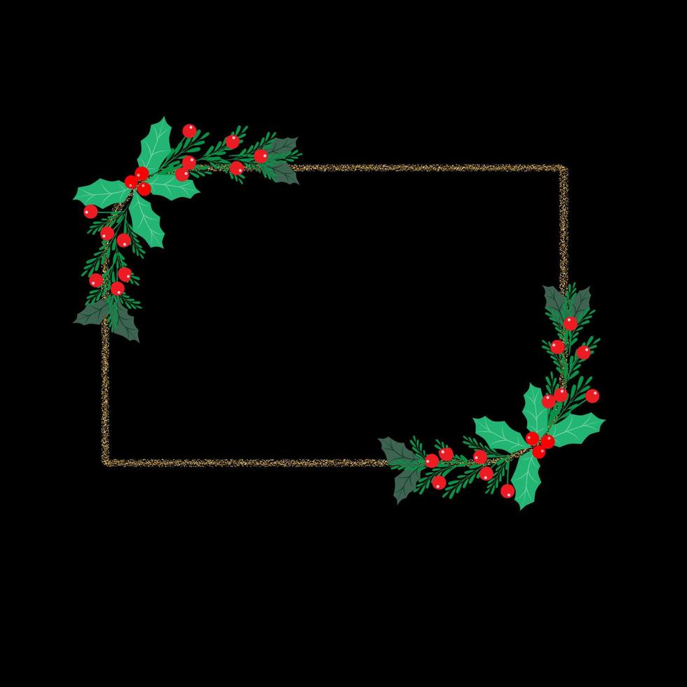 frame with christmas berries and leaves vector