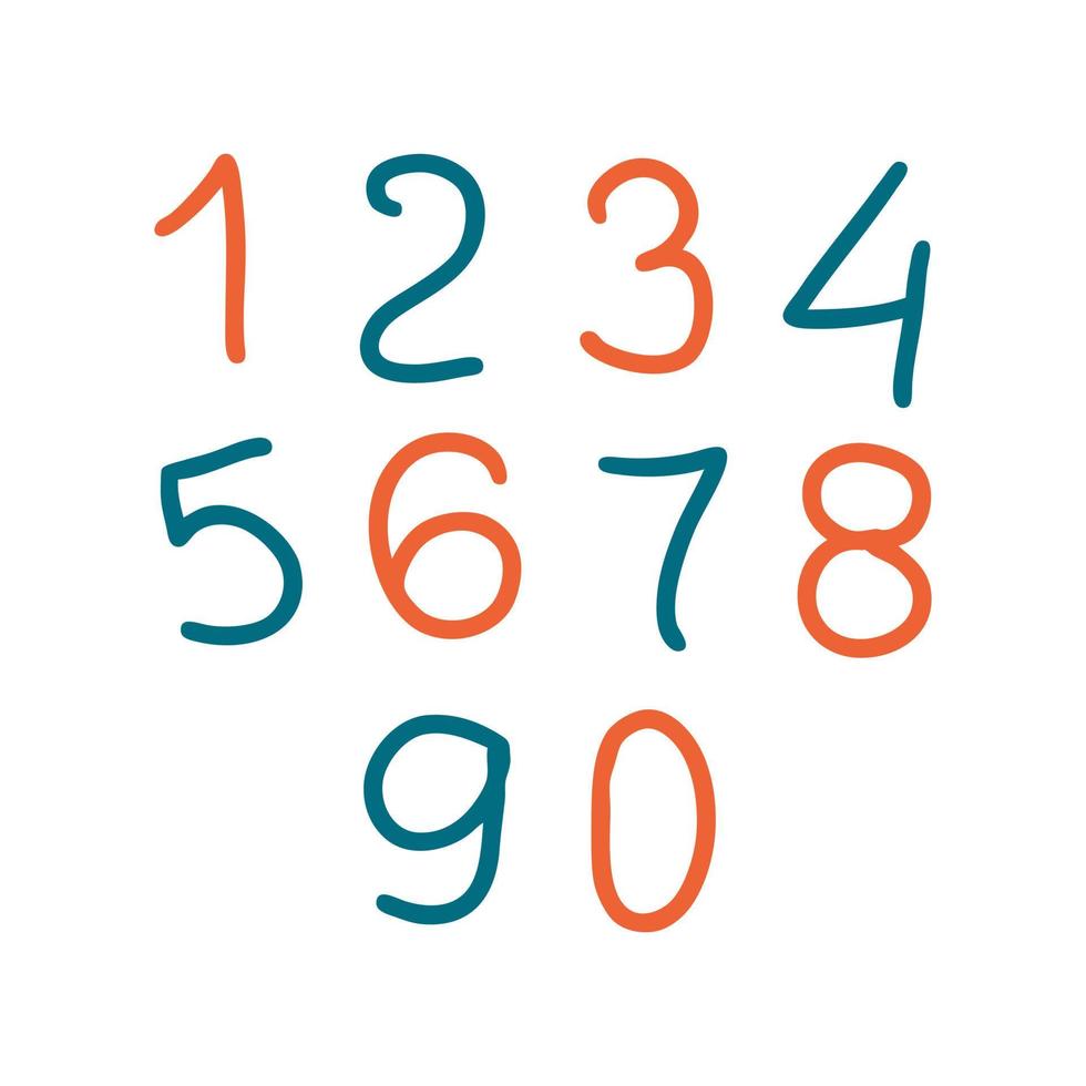 Hand drawn simple numbers collection. Vector illustration.
