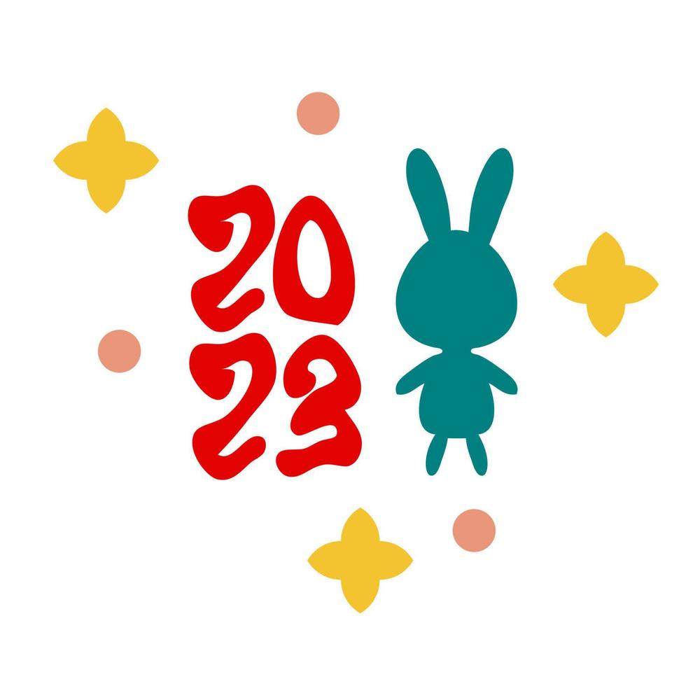 Chinese New Year 2023 symbol, hare with numbers, stars and dots print. vector