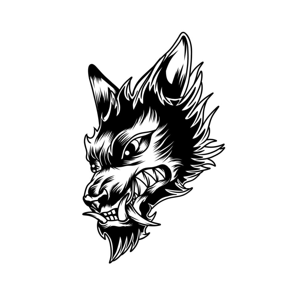 Illustration of a cartoon wolf with fangs vector