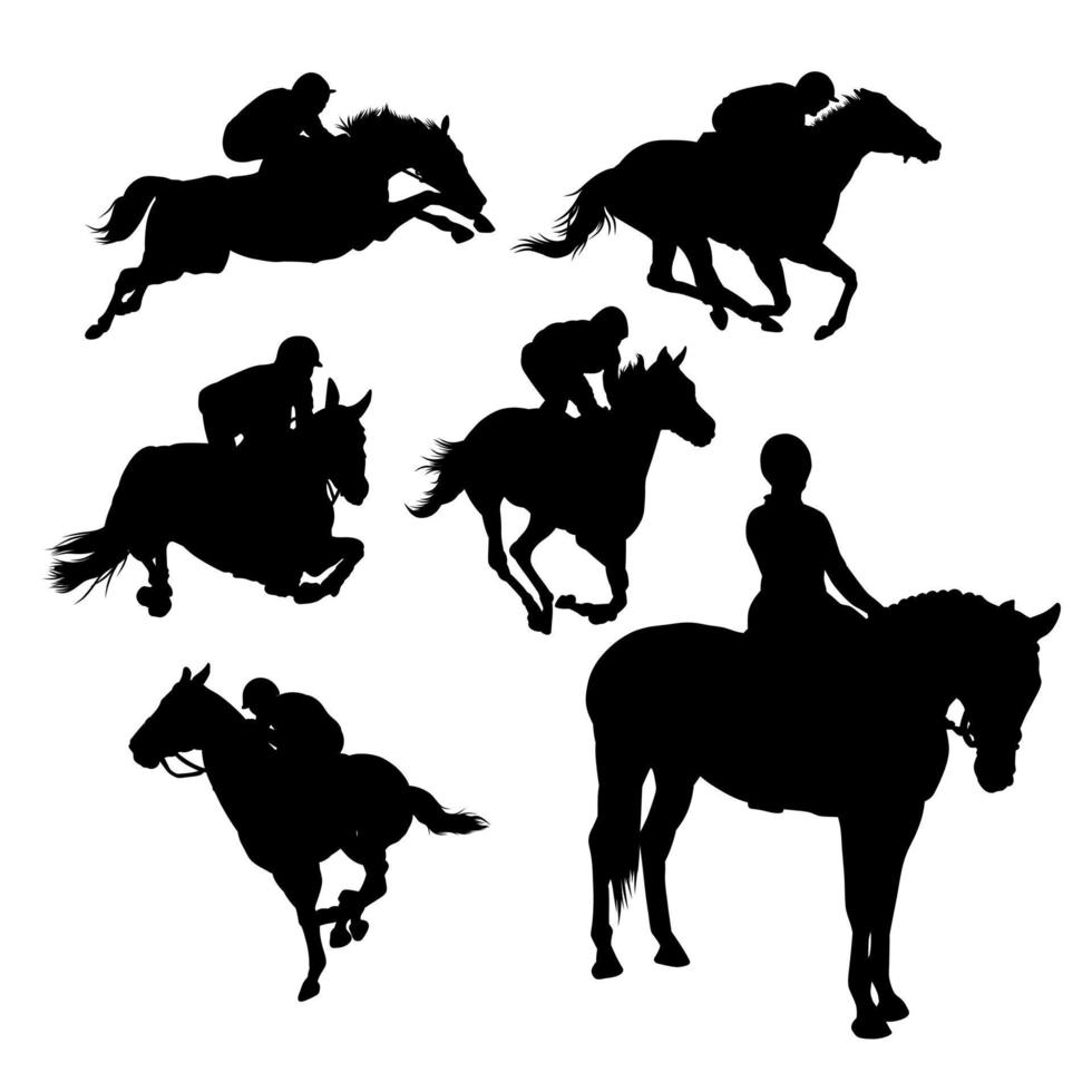 conjunto de diseño de vector de deporte de silueta de caballo jockey