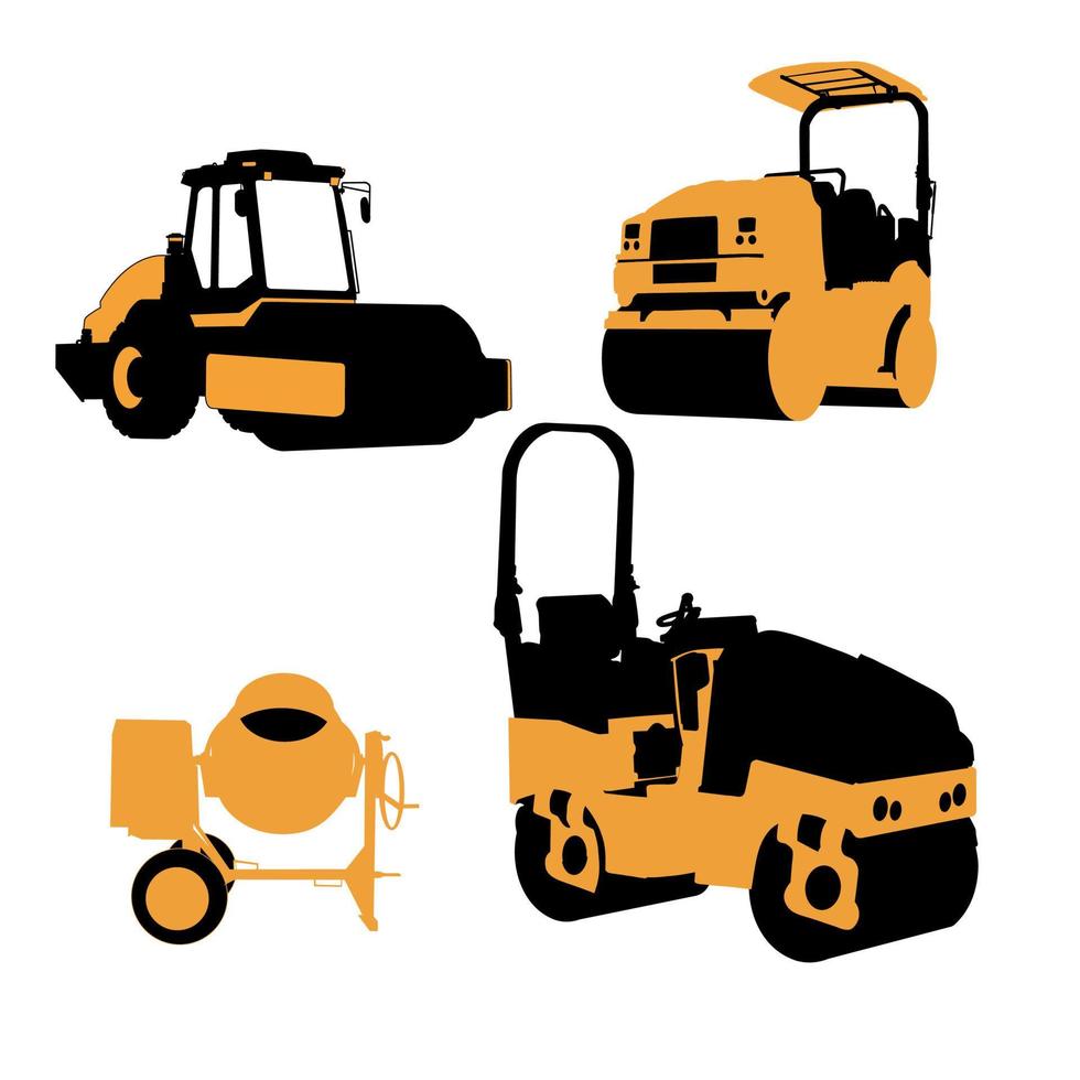 Set of road roller silhouette vector design