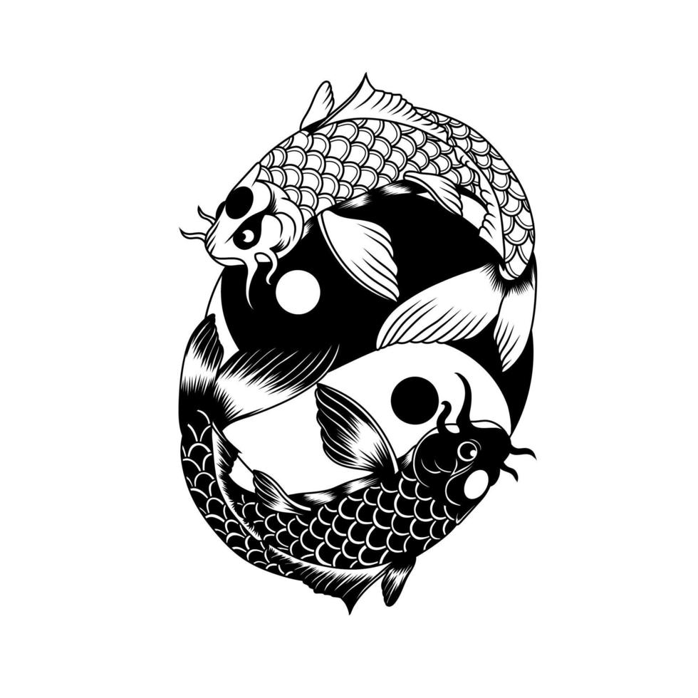 yin y yang koi ilustración en blanco y negro vector