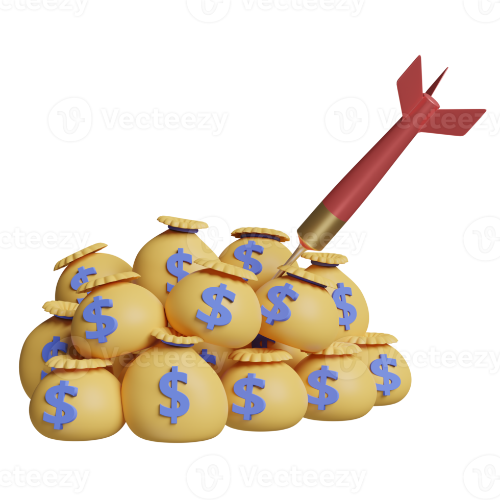 pile money bags dollars with darts isolated. loan approval, business
