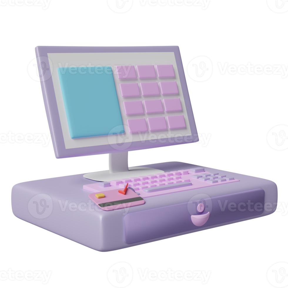 máquina de caja registradora aislada. ilustración 3d o renderizado 3d png