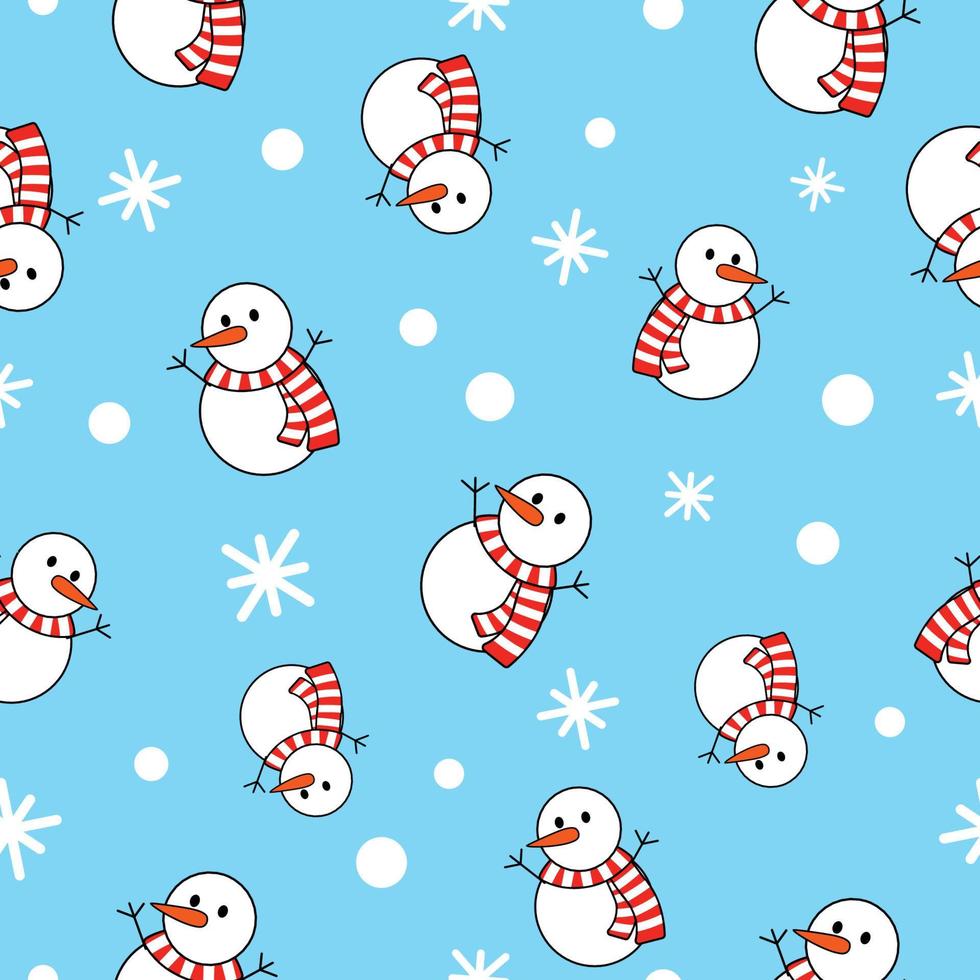 Snowman cartoon pattern seamless for wrapping paper, wallpaper, poster. Vector illustration