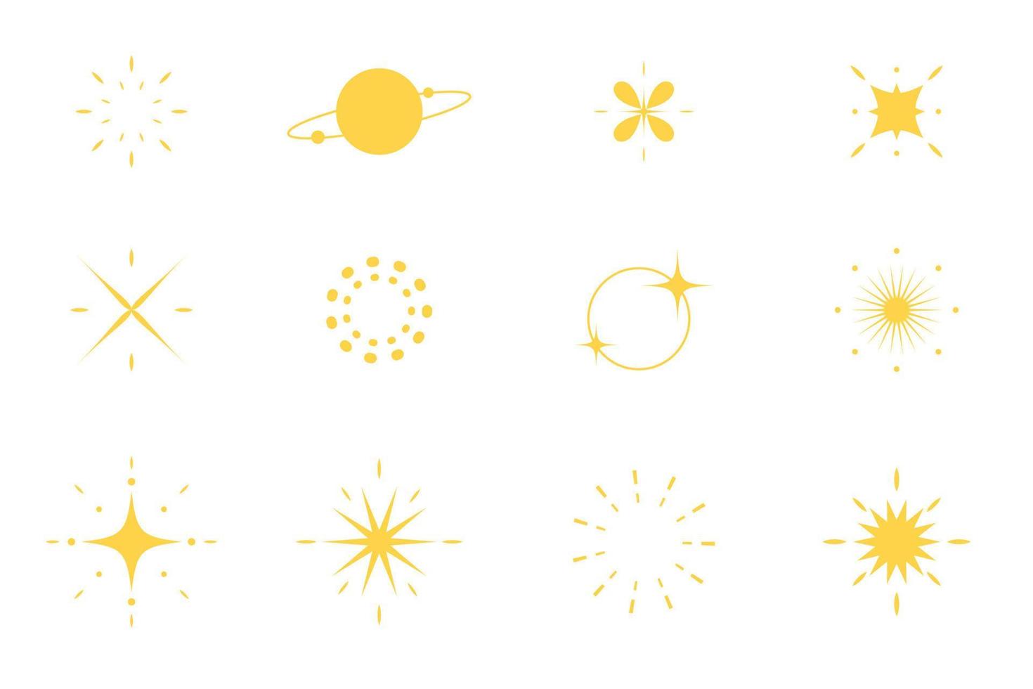Set of sparking star. Icon and symbol. Starry vector illustration isolated on white background