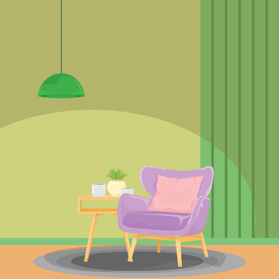 interior del concepto de sala de estar con sillón vector