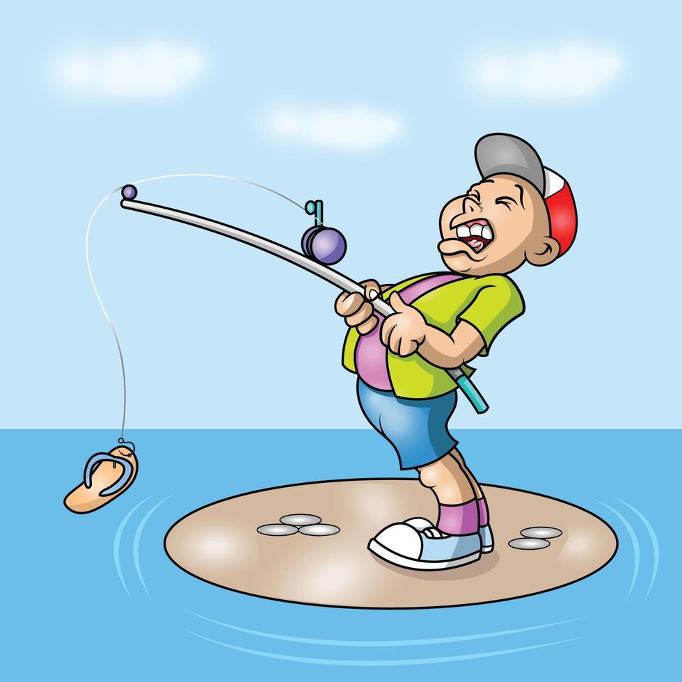 a cute guy is fishing vector