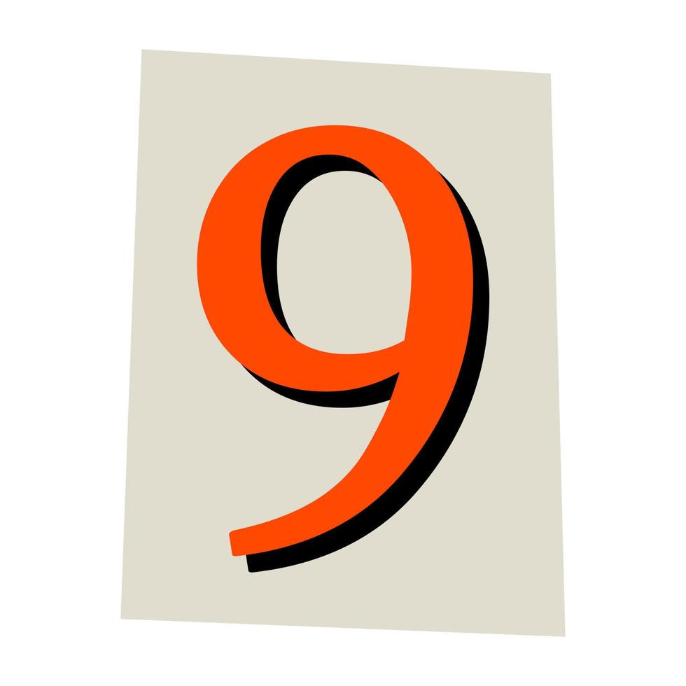 Vector ransom font. Number 9 cut outs from newspaper or magazine. Criminal character 9. Ransom colorful number.