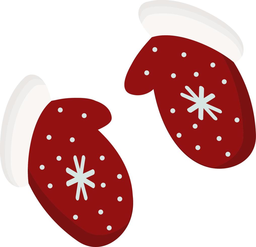 Winter red mittens with snowflakes. Vector illustration of mittens with snowflakes. Vector hand-drawn illustration in cartoon style. Winter fashion. Christmas accessories.