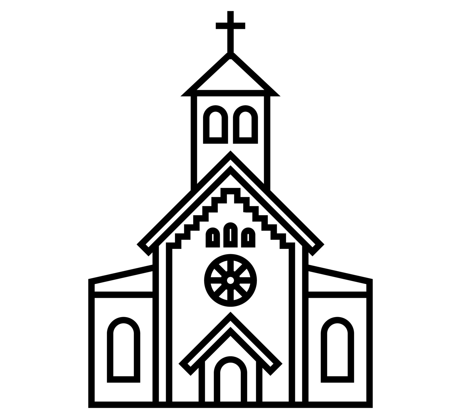 christian church black linear icon. religious building. flat vector