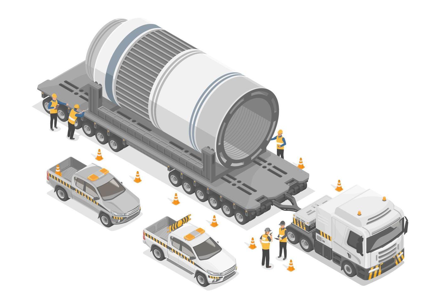 heavy haulage oversize load big and long good special transportation for industrial logistics spaceship parts shipping isometric isolate on white background vector