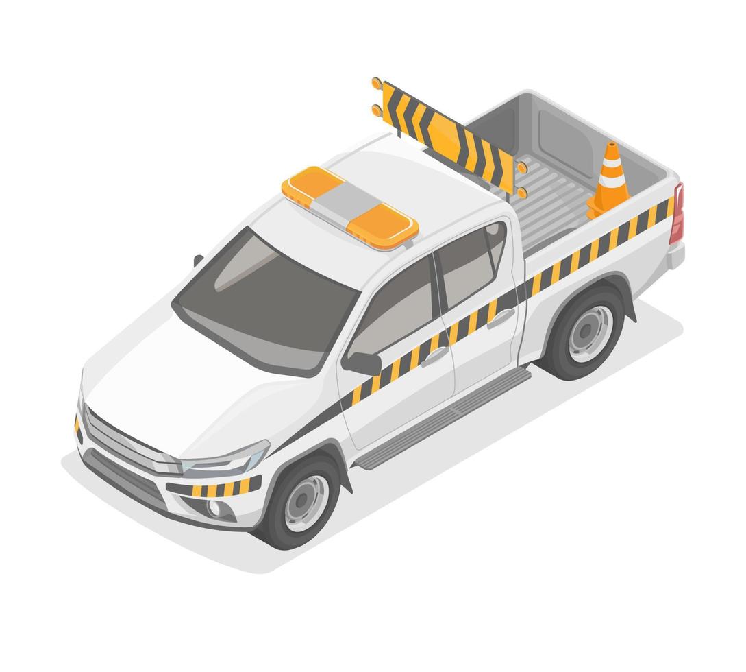 Escort car pilot car  oversize load service pick up japan staff officer truck yellow isometric isolate vector