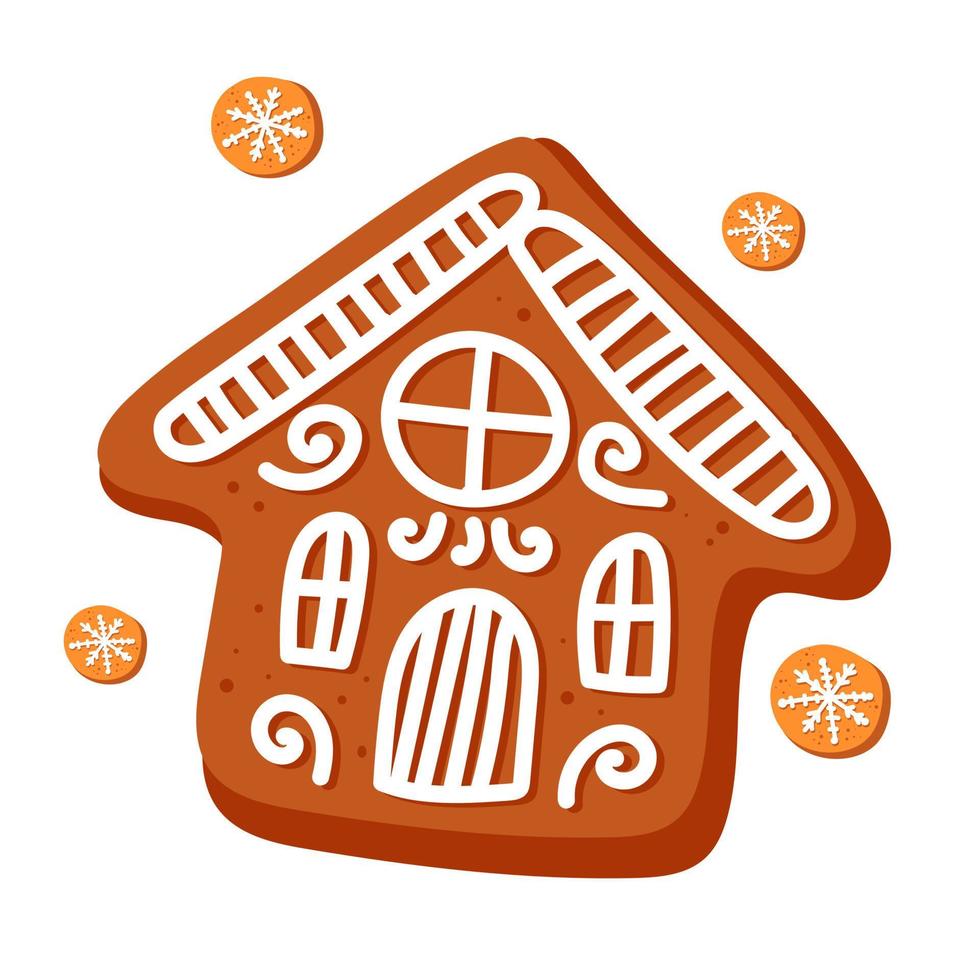 gingerbread in the form of a cute house with white icing vector