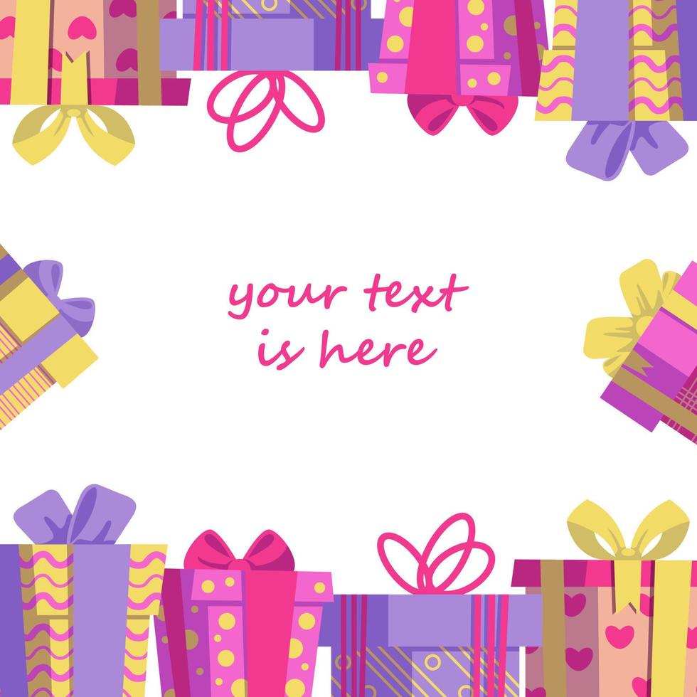 Gift frame. Vector template for magazines, posters. gifts around the ad. Hand drawn birthday, christmas and valentine's day card