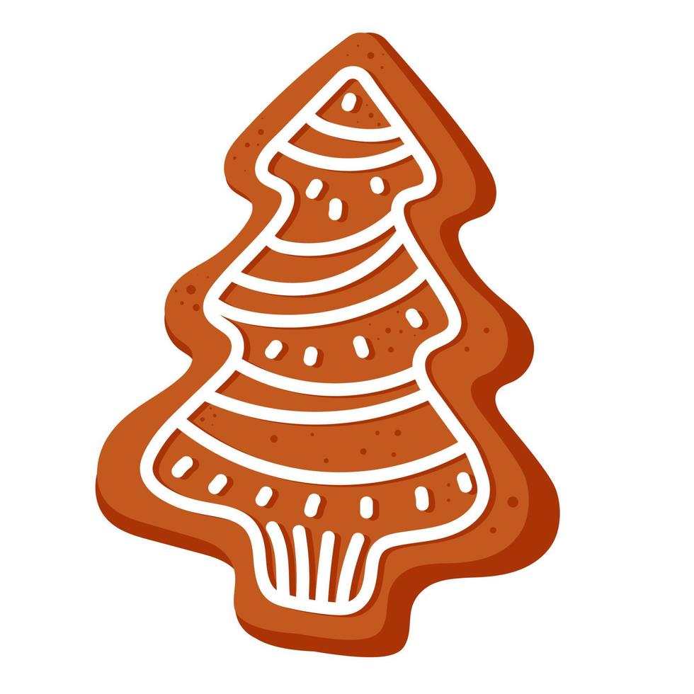 pan de jengibre en forma de árbol de navidad con glaseado blanco dibujado a mano vector