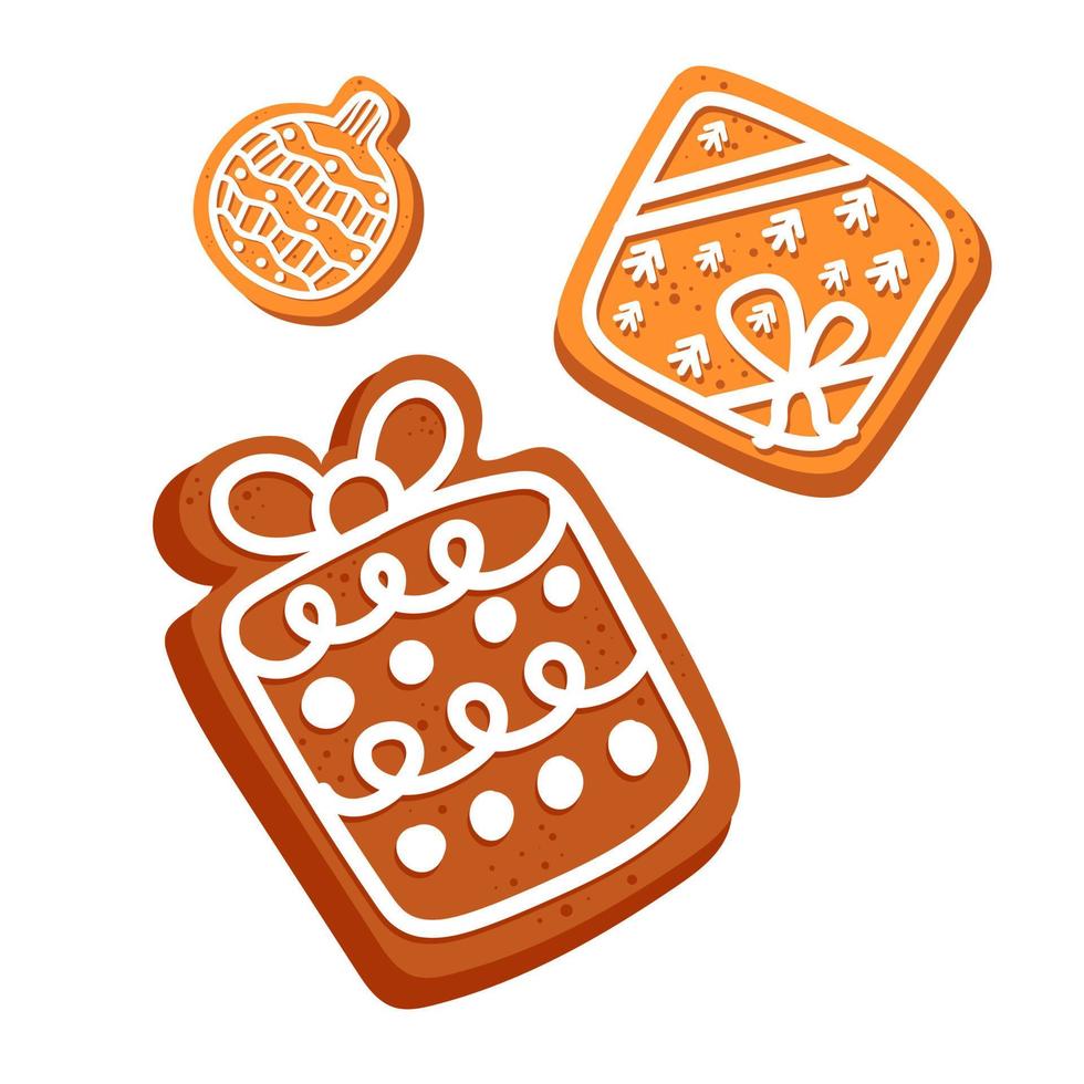 gingerbread in the form of gifts with white icing vector