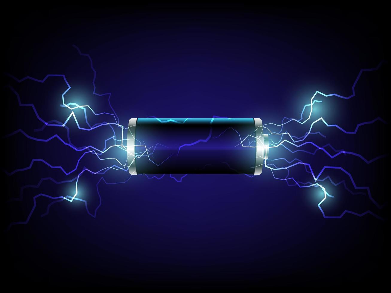 ilustración de diseño de vector de batería de relámpago 3d realista. batería de celda aa de iones de litio en fondo azul oscuro. diseño para publicidad, pancarta en energía eléctrica y tecnología.