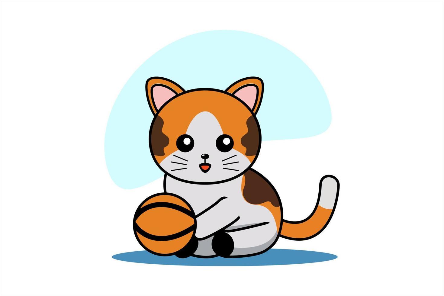 Cute little kitten with orange ball logo cartoon hand draw character vector art illustration