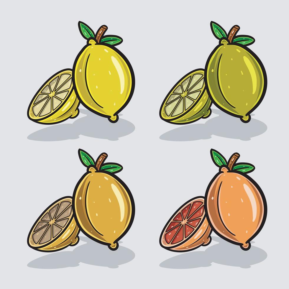 Lemon Cartoon With Four Color Different. Simple Effect. vector