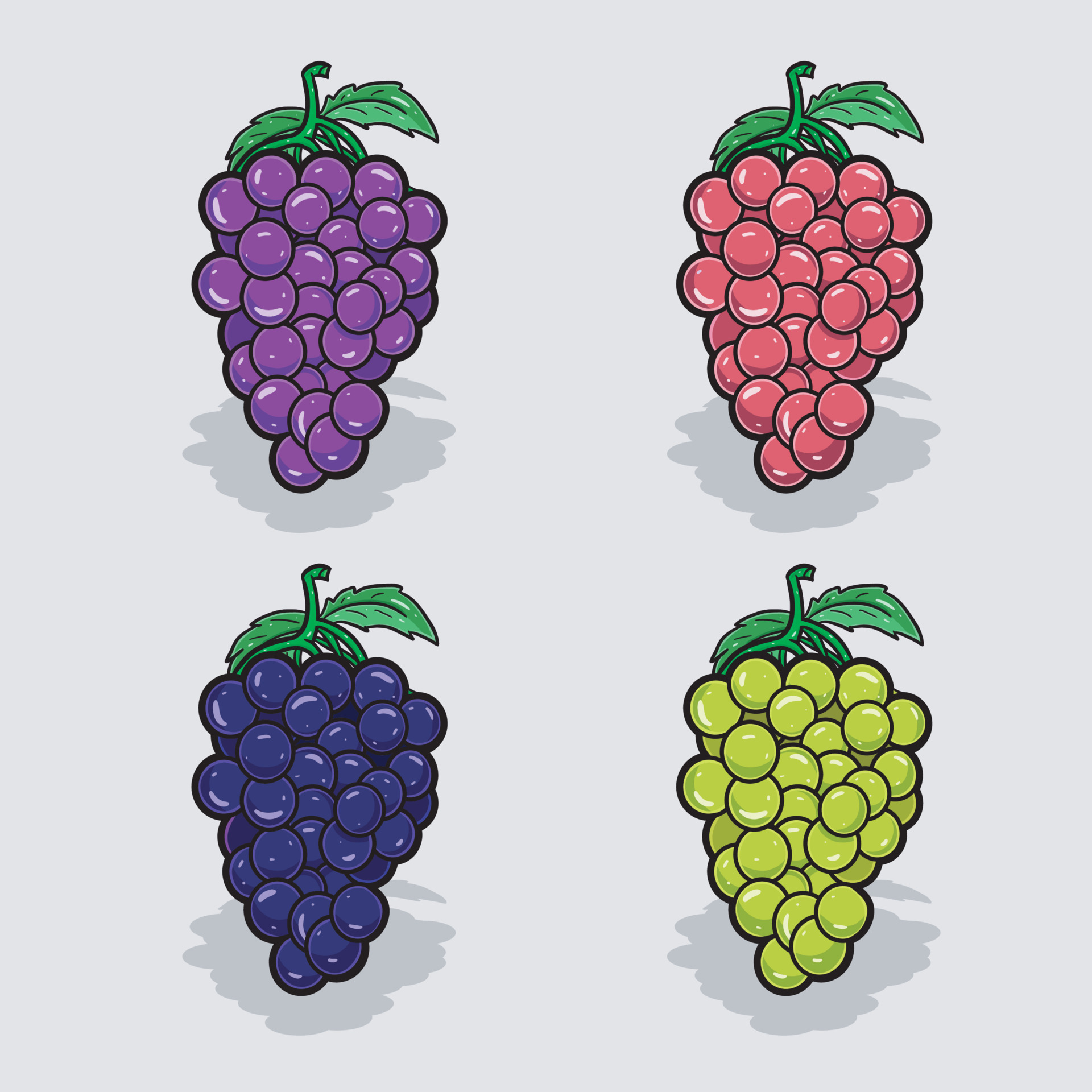 Grape Cartoon With Four Color Different. Simple Effect. 13479015 Vector Art  at Vecteezy