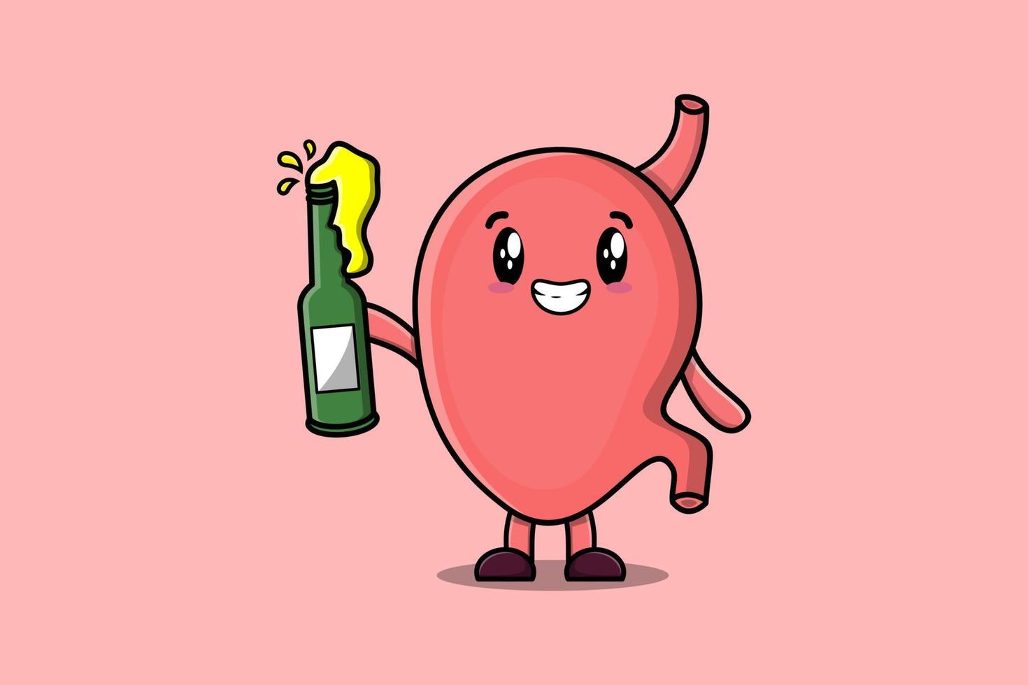 Cute cartoon character Stomach with soda bottle vector