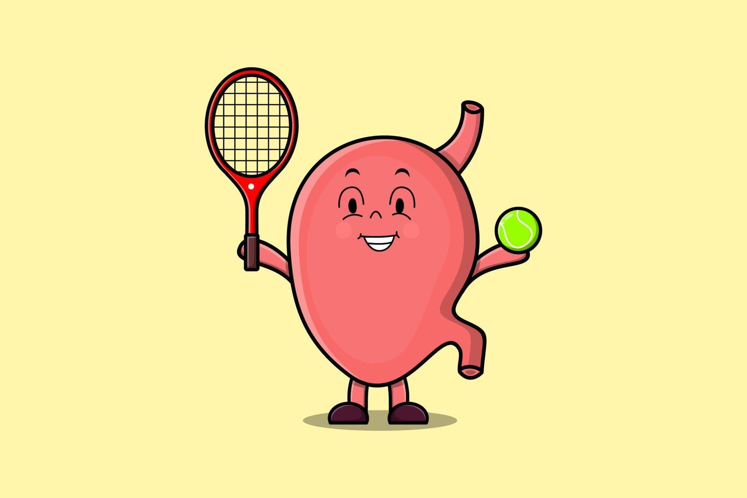personaje de estómago de dibujos animados lindo jugar campo de tenis vector