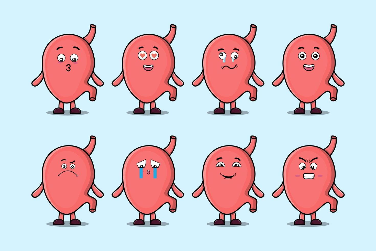 Set kawaii Stomach cartoon different expressions vector