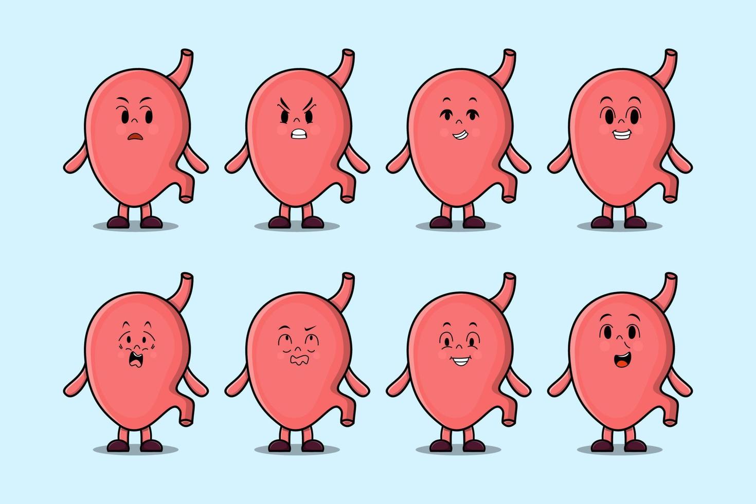 Establecer kawaii estómago cartoon diferentes expresiones vector
