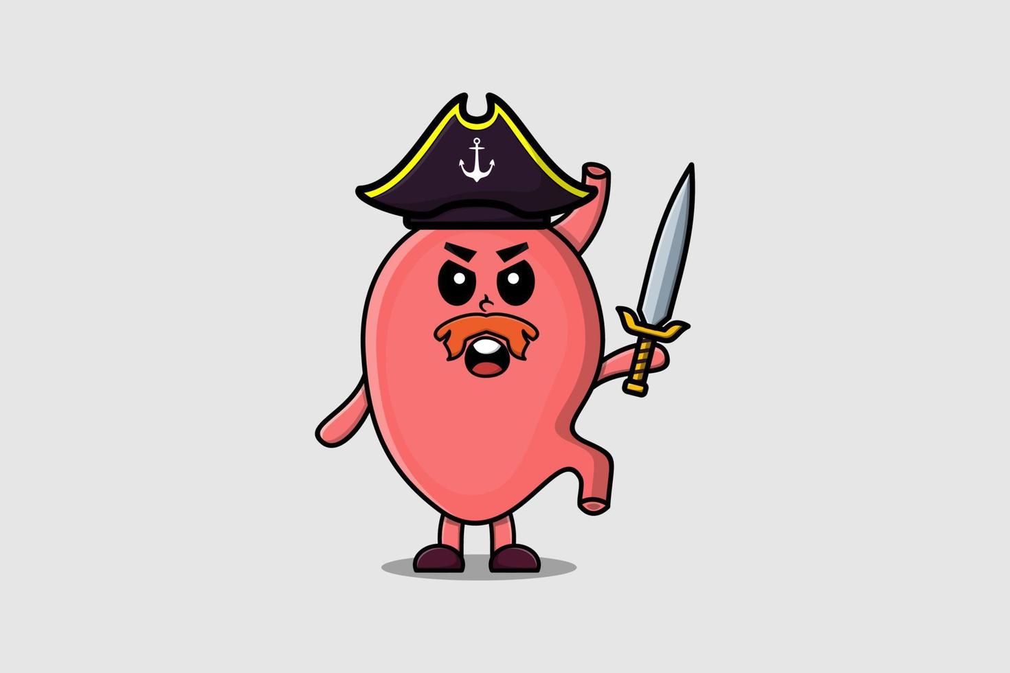 Cute dibujos animados mascota estómago pirata sosteniendo espada vector