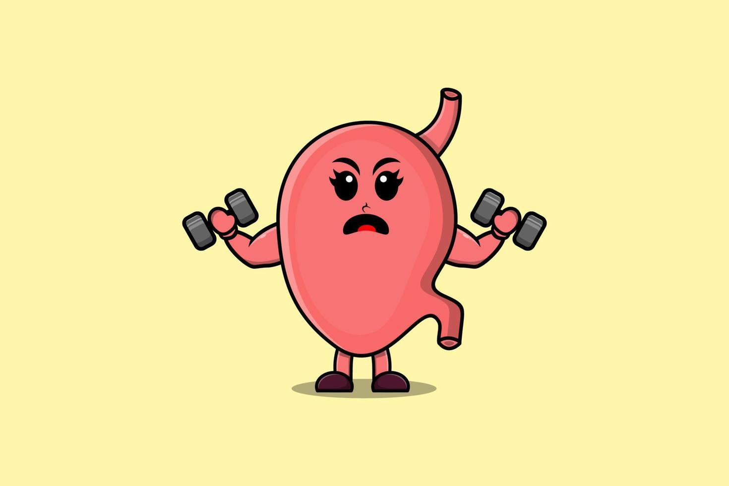 Cute cartoon Stomach is fitness with barbell vector