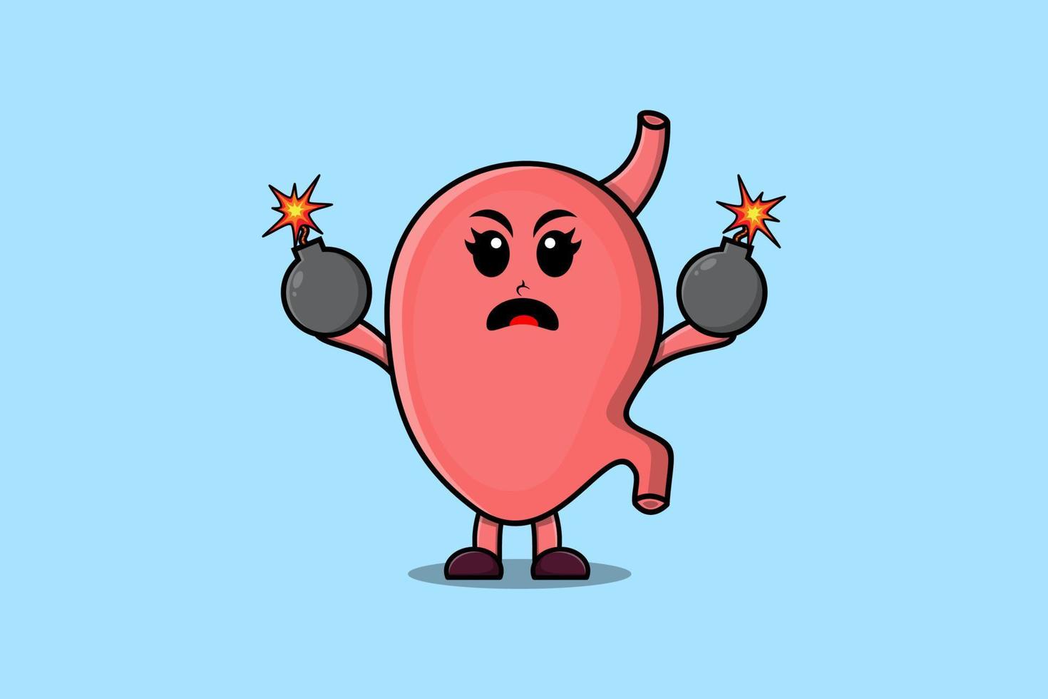 cartoon Stomach hold bomb with scared expression vector