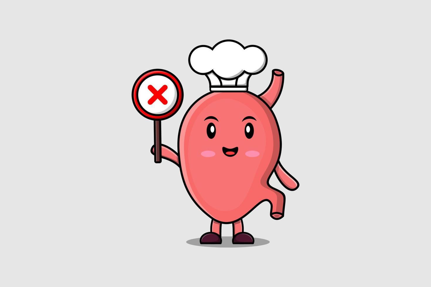 cute cartoon Stomach chef holding wrong sign board vector