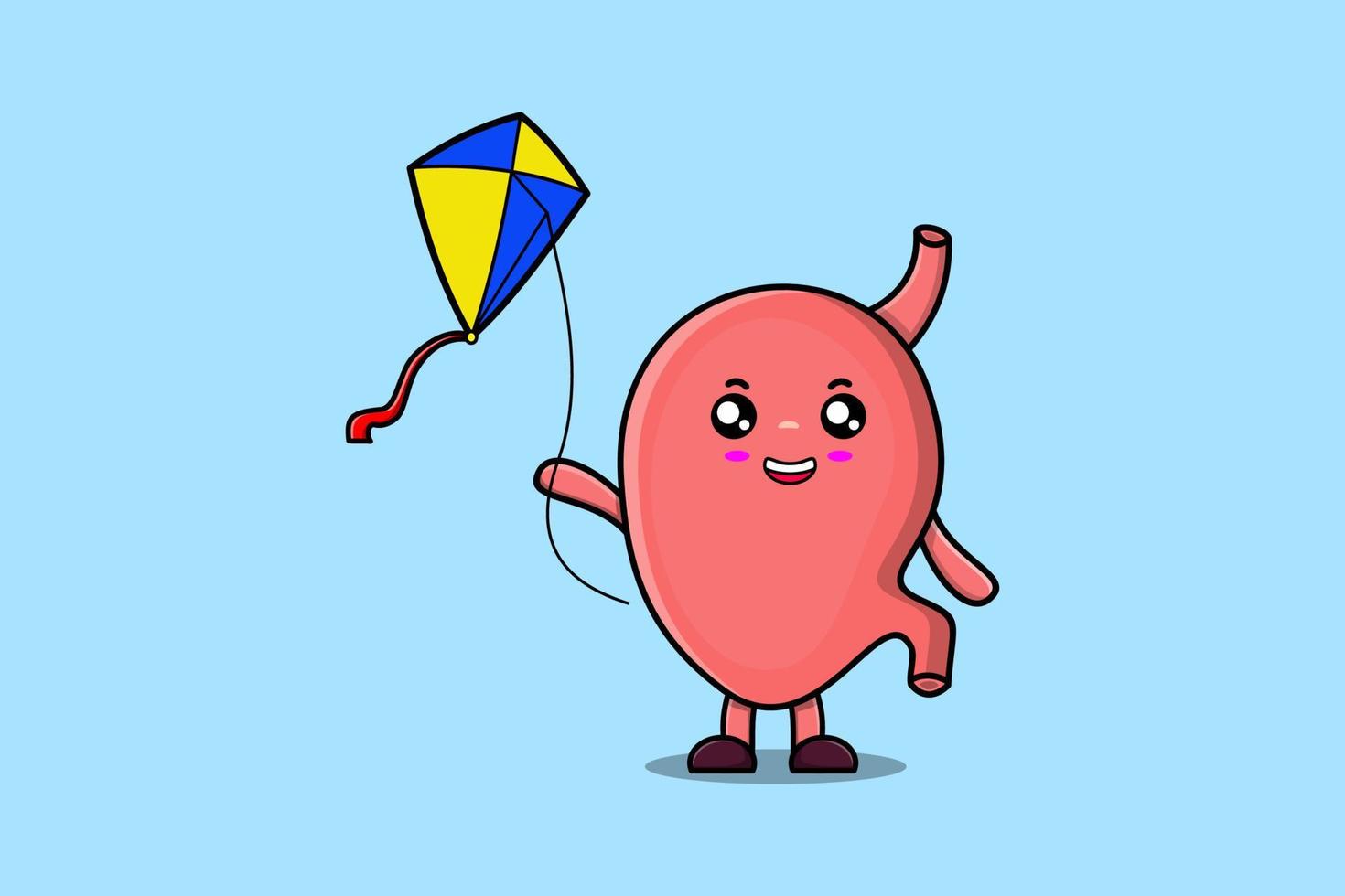 Cute cartoon Stomach character playing kite flying vector